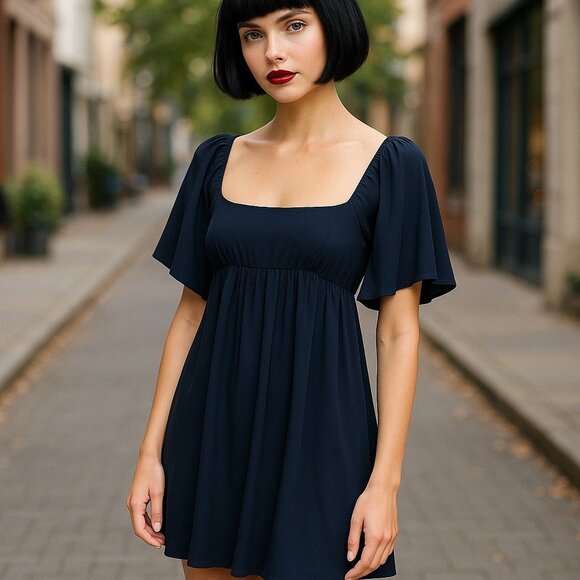 CRYSTAL CANDY Little Black Dress S Bubble Hem Minimalist Goth Punk Lolitta Y2K - Picture 14 of 14